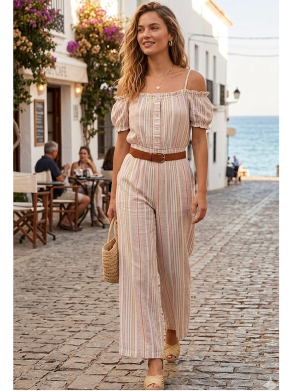Rafaella Stripe Linen Jumpsuit size M